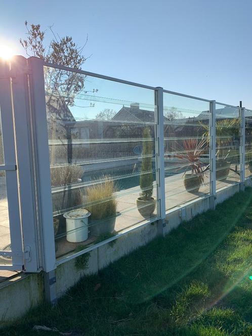 Glazen design schuttingen, Tuin en Terras, Tuinschermen, Zo goed als nieuw, Glas, 150 tot 200 cm, 150 tot 200 cm, Ophalen