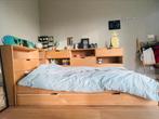 Houten bed met kastjes en onderlade, Huis en Inrichting, 90 cm, Gebruikt, Eenpersoons, Bruin