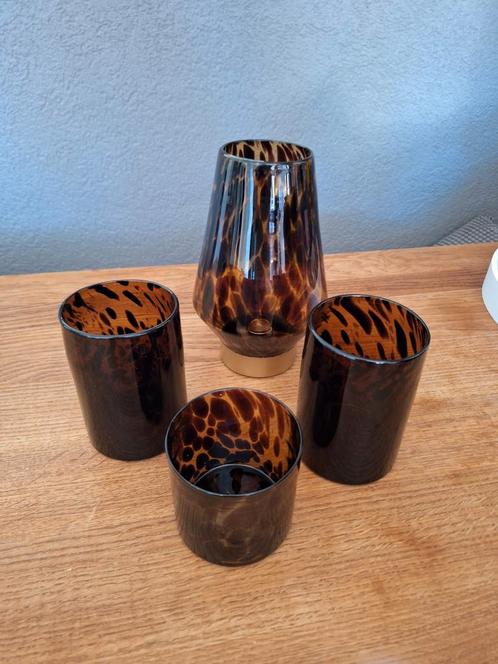 Set windlichten panterprint, Huis en Inrichting, Woonaccessoires | Kandelaars en Kaarsen, Zo goed als nieuw, Kandelaar, Minder dan 25 cm