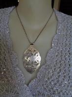 zilveren ketting met grote antieke bloem hanger [767], Sieraden, Tassen en Uiterlijk, Kettingen, Zo goed als nieuw, Zilver, Zilver