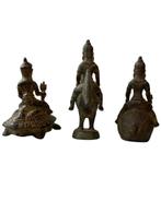 Set van 3 Antieke Zuid-Indiase Bronzen Beelden, Ophalen of Verzenden, Gebruikt
