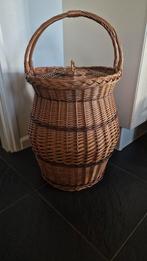 Vintage Rieten mand met deksel – 55 cm hoog, Huis en Inrichting, Ophalen of Verzenden, Zo goed als nieuw, Rond, Riet