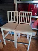 2 Witte Barkrukken met Stoffen Zitting, Huis en Inrichting, Ophalen, Gebruikt, Wit, Twee