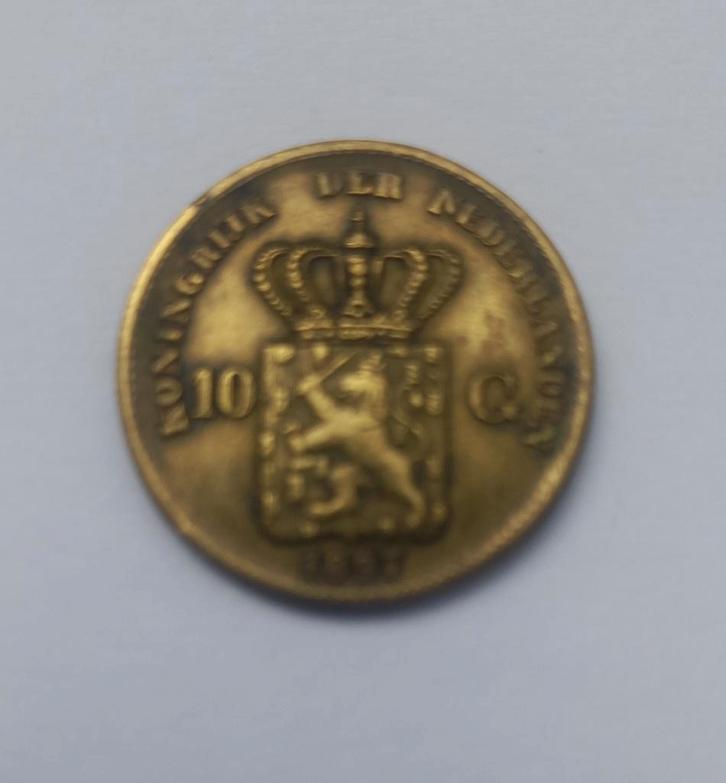gouden tientje Wilhelmina 1897 lees tekst, Postzegels en Munten, Munten | Nederland, 10 gulden, Koningin Wilhelmina, Goud, Ophalen of Verzenden