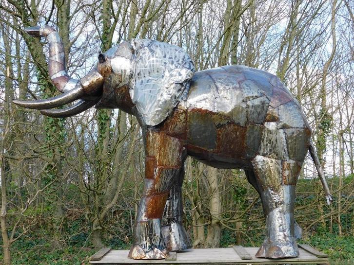 Olifant Jumbo XXL - 225 x 290 cm - Handgemaakt & Uniek, Tuin en Terras, Tuinbeelden, Gebruikt, Steen, Ophalen of Verzenden