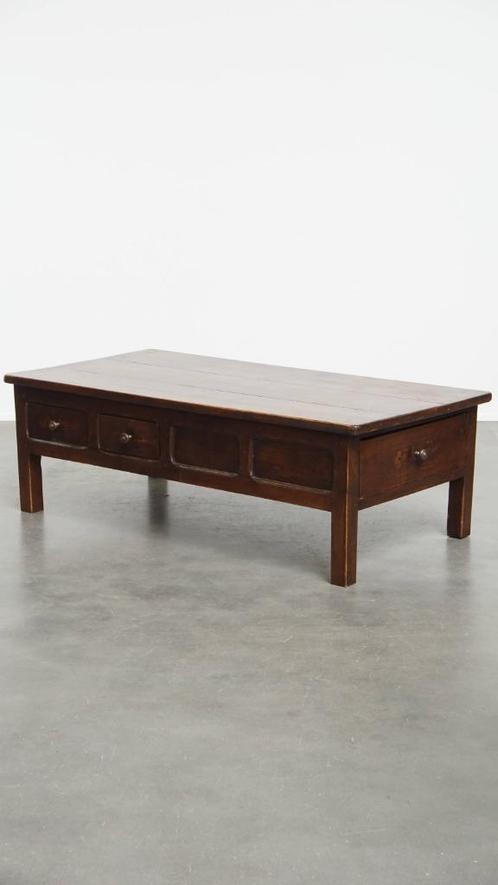 Antieke Franse salontafel van vruchtenbomenhout met 5 lades, Huis en Inrichting, Tafels | Salontafels, Gebruikt, Minder dan 50 cm