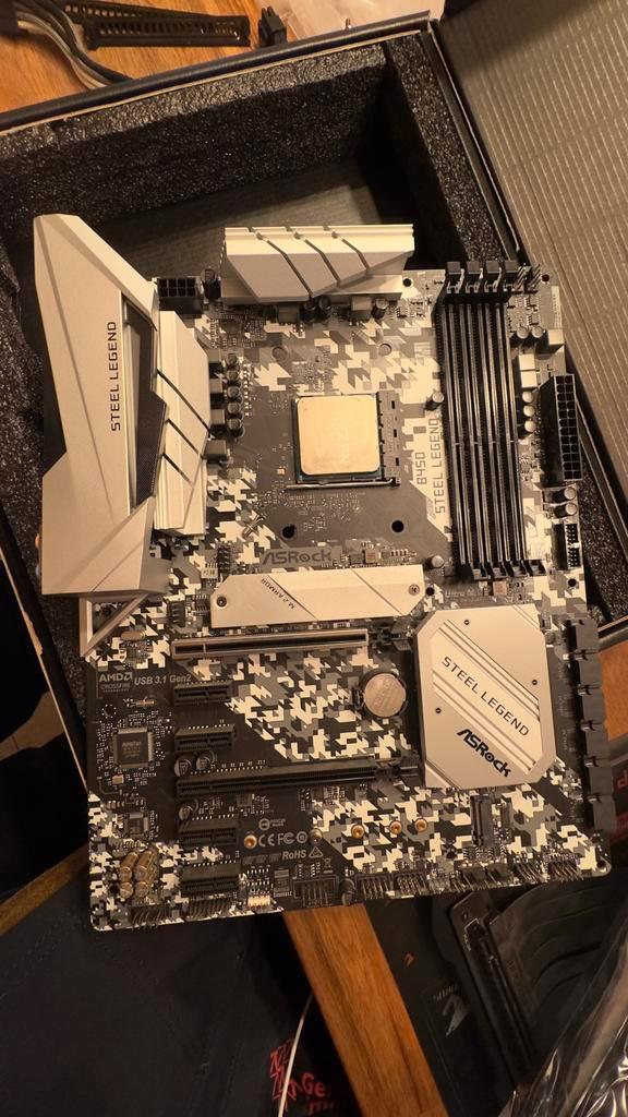 Asrock B450 steel ledgend ryzen 7 1700x, Computers en Software, Moederborden, Zo goed als nieuw, AMD, DDR4, Ophalen