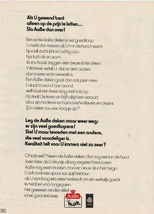 Retro reclame 1971 AaBe wollen dekens wel wat duurder, Verzamelen, Retro, Overige typen, Verzenden