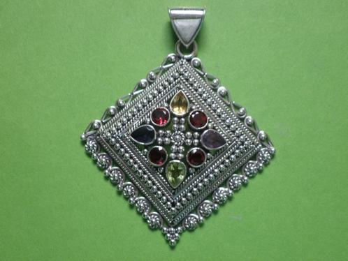 Prachtige Grote Zilveren Hanger met Citrien - Peridot - Ame, Sieraden, Tassen en Uiterlijk, Antieke sieraden, Hanger, Zilver, Met edelsteen