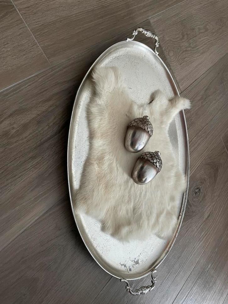 Decoratieve schaal met zilverkleurige eikels, Huis en Inrichting, Woonaccessoires | Schalen en Manden, Zo goed als nieuw, Schaal