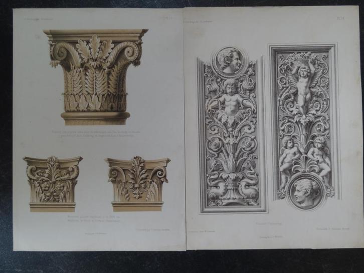 Lithos Pilaster kapitelen en versiering G. Severeyns Brussel, Antiek en Kunst, Kunst | Litho's en Zeefdrukken, Verzenden