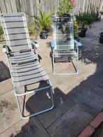 2 Campingstoelen + 1 Voetenbankje, Ophalen, Gebruikt, Aluminium, Verstelbaar