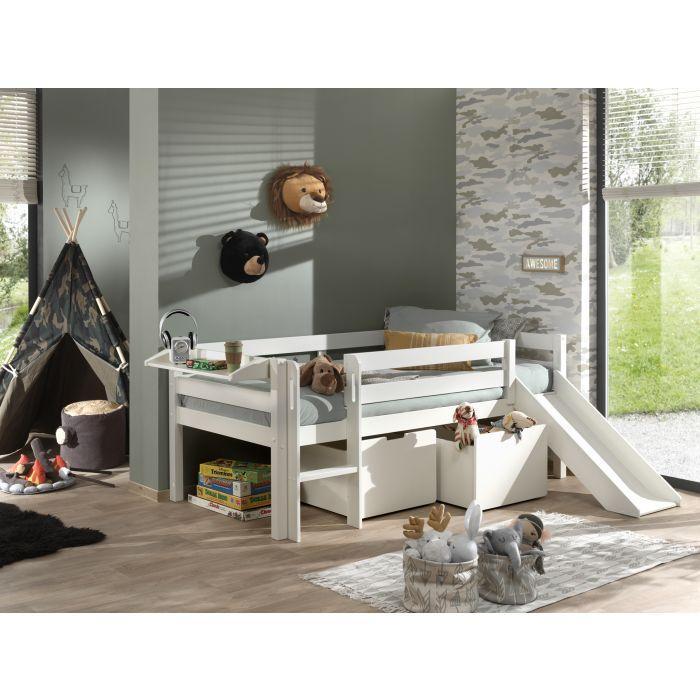 Pino halfhoogslaper laag met glijbaan - 90x200 - Wit, Huis en Inrichting, Slaapkamer | Stapelbedden en Hoogslapers
