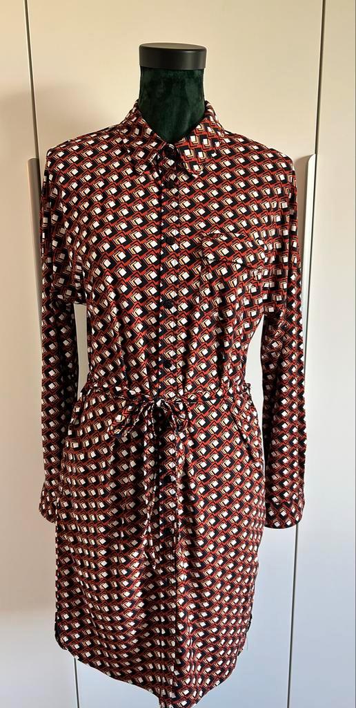 Retro Jurk met geometrisch patroon Human Nature, Kleding | Dames, Jurken, Nieuw, Maat 38/40 (M), Bruin, Knielengte, Ophalen of Verzenden