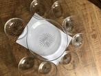 serveerschaal van geslepen glas met bijpassende schaaltjes, Antiek en Kunst, Antiek | Glas en Kristal, Ophalen of Verzenden