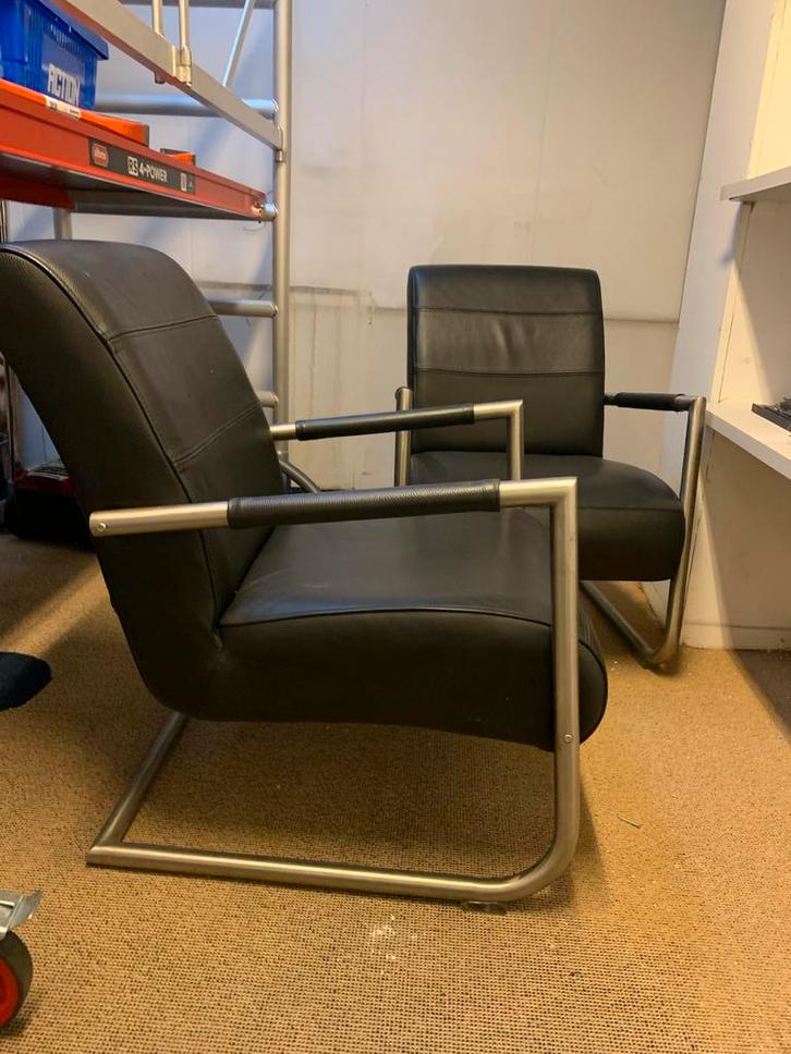 2 Lounge Stoelen - H&H Design, Huis en Inrichting, Stoelen, Gebruikt, Twee, Metaal, Zwart, Ophalen