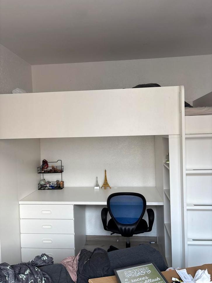 Hoogslaper met bureau en kast, Huis en Inrichting, Slaapkamer | Bedden, Zo goed als nieuw, Eenpersoons, 90 cm, 200 cm, Hout, Wit