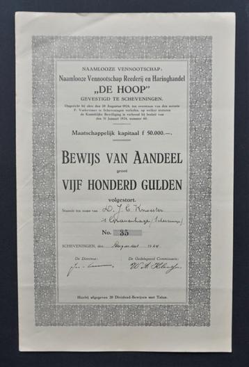 Reederij en Haringhandel "De Hoop" - Scheveningen 1924 beschikbaar voor biedingen