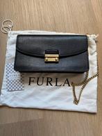 Furla Schoudertasje Zwart met Gouden Band, Ophalen of Verzenden, Zo goed als nieuw, Zwart, Schoudertasje