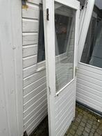Gebruikte hardhouten buitendeur met glas, Ophalen, Gebruikt, Buitendeur, 200 tot 215 cm