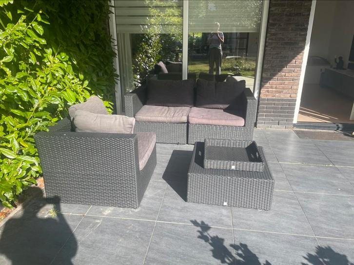 Loungeset PR Design zwart/antraciet, Tuin en Terras, Tuinsets en Loungesets, Gebruikt, Loungeset, Wicker, 4 zitplaatsen, Ophalen