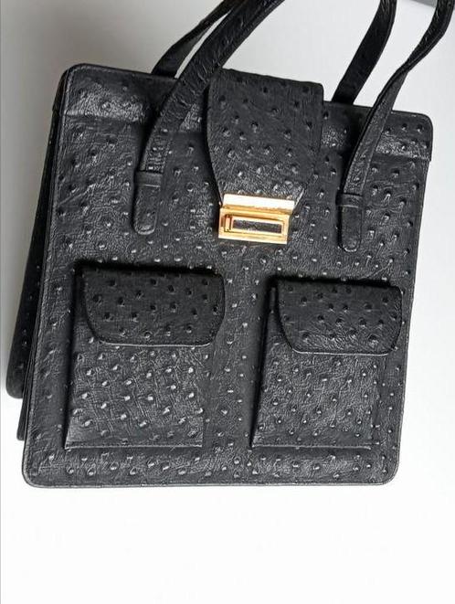 Zwart struisvogel leer dames tas jaren 70, Sieraden, Tassen en Uiterlijk, Tassen | Damestassen, Zo goed als nieuw, Handtas, Zwart