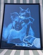 te koop schilderij kat en hond 35 cm hoog en 28 cm breed, Ophalen of Verzenden
