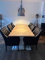 Grote unieke landelijke eettafel met ingelegd hout, Huis en Inrichting, Tafels | Eettafels, Ophalen, Eikenhout, 200 cm of meer