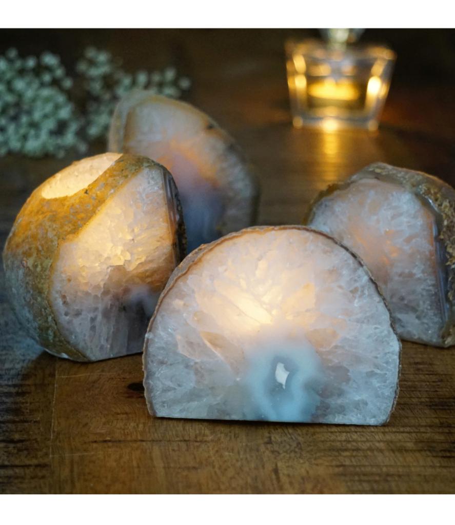 Schitterende agaat theelichthouders in diverse kleuren, Verzamelen, Mineralen en Fossielen, Ophalen of Verzenden, Mineraal