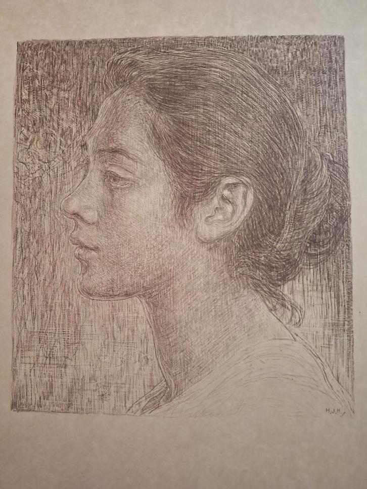 Portret van een jonge vrouw, Antiek en Kunst, Kunst | Etsen en Gravures, Ophalen of Verzenden