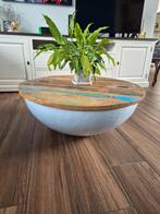 Bijzettafel salontafel mangohout Ronde tafel, Ophalen, Metaal of Aluminium, Rond, Zo goed als nieuw