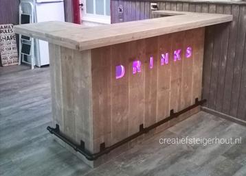 Steigerhouten bar DRINKS steigerbuis zwart huisbar toonbank beschikbaar voor biedingen