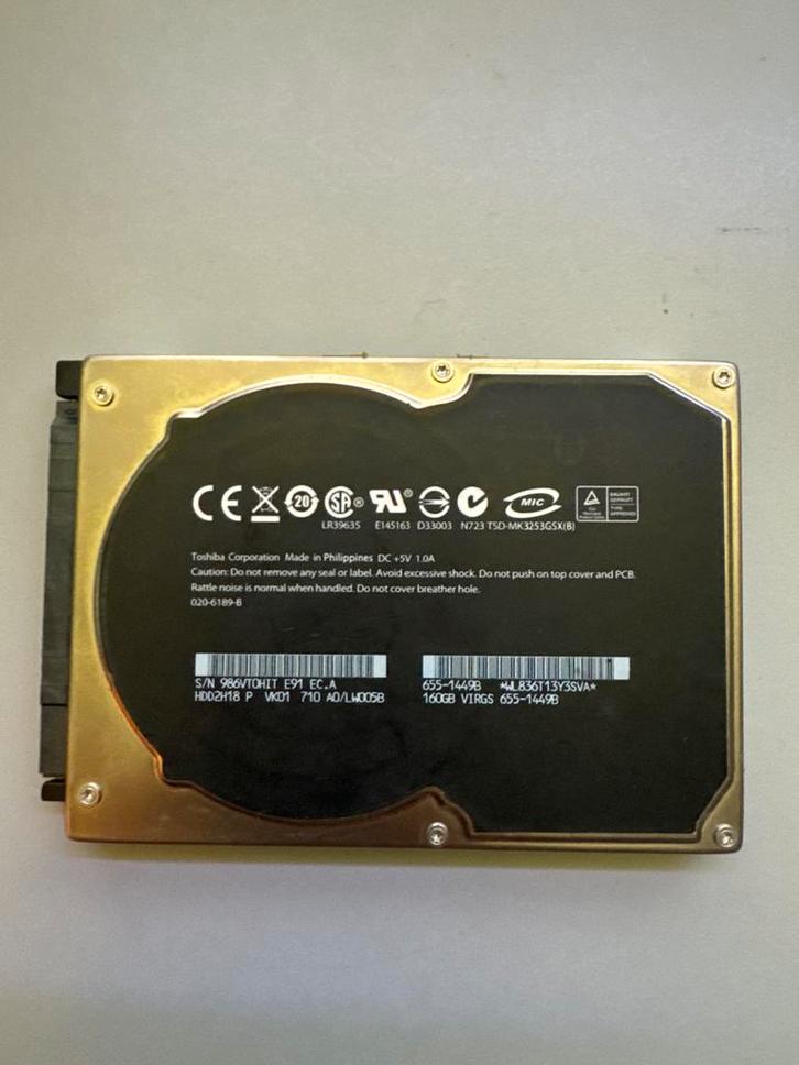 Toshiba 2,5" 160GB HDD - Perfect voor Laptop/Console, Computers en Software, Harde schijven, Gebruikt, Laptop, Intern, HDD, Ophalen of Verzenden