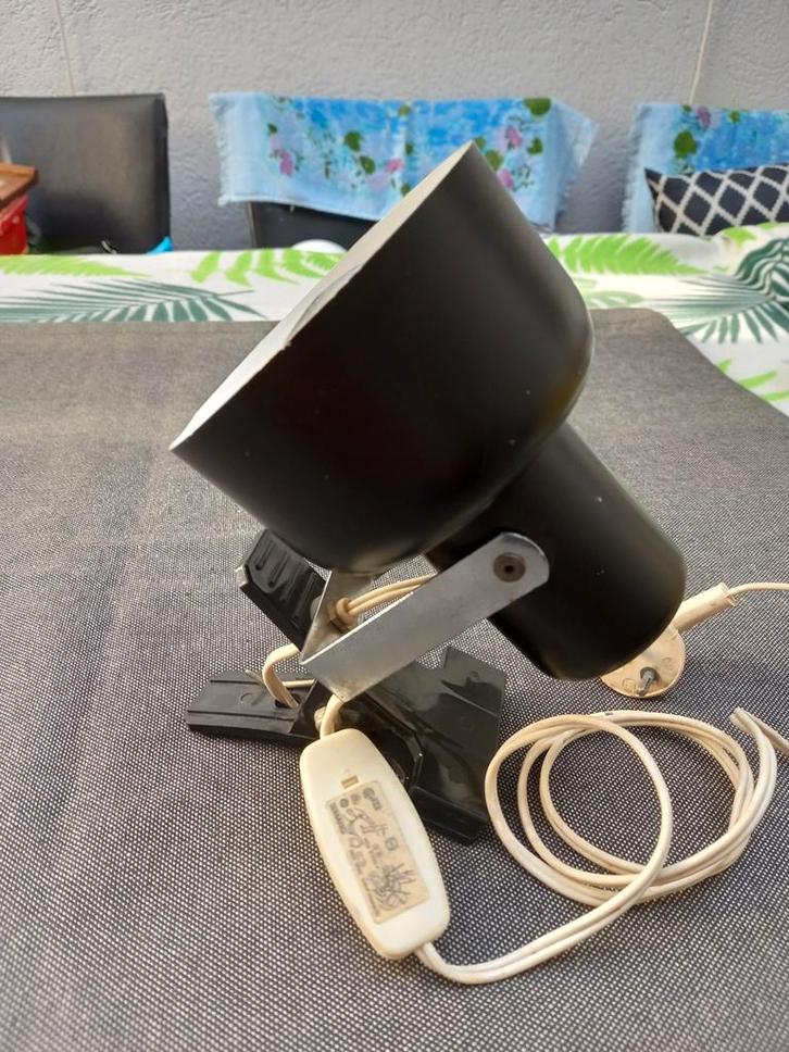 Vintage klemspot, zwart jaren '70., Huis en Inrichting, Lampen | Spots, Gebruikt, Metaal of Aluminium, Ophalen of Verzenden