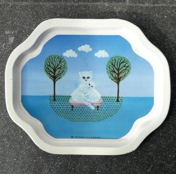 Vintage dienblaadje kat poes kattenprint dienblad K+S design beschikbaar voor biedingen