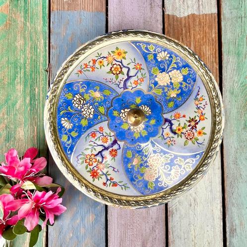 Vintage Albert Heijn blik ronde koektrommel AH bloemen goud, Verzamelen, Blikken, Koek(jes), Ophalen of Verzenden