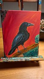 Acryl schilderij kraai - 24x30 cm, Ophalen of Verzenden