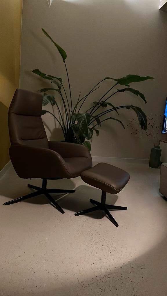 Z.g.a.n. MONTEL Ergo fauteuil, bruin/ groen leder, Huis en Inrichting, Fauteuils, Zo goed als nieuw, Leer, 50 tot 75 cm, 75 tot 100 cm