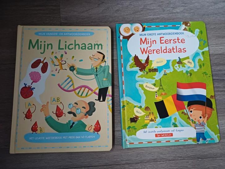 2 Vraag & Antwoordboeken met flapjes: Wereldatlas & Lichaam, Boeken, Kinderboeken | Jeugd | onder 10 jaar, Gelezen, Non-fictie