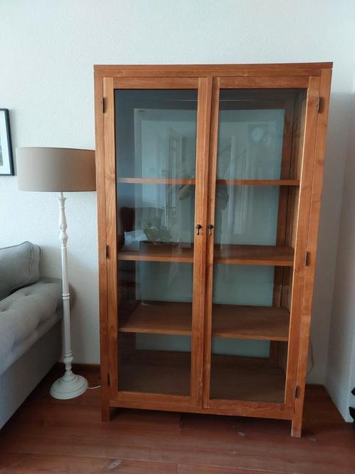 Te koop een mooie teakhouten vitrinekast, Huis en Inrichting, Kasten | Vitrinekasten, Zo goed als nieuw, 150 tot 200 cm, 100 tot 150 cm