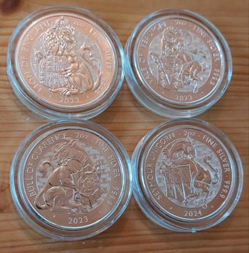 Tudor Beasts 4 x 2 oz 99,99% zilveren munten beschikbaar voor biedingen
