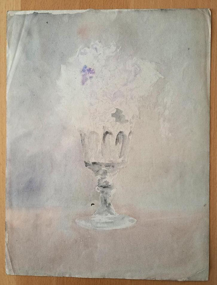 A493-36 Oude tekening en aquarel - Vrouw in lingerie - Vaas, Antiek en Kunst, Kunst | Tekeningen en Foto's, Ophalen of Verzenden