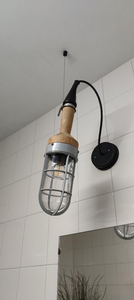 Industria vintage industriële bunkerlamp, kooilamp, Huis en Inrichting, Lampen | Hanglampen, Gebruikt, Minder dan 50 cm, Glas