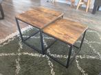 Set 2 stuks Bijzettafels salontafels hout metaal, Huis en Inrichting, Tafels | Salontafels, Ophalen, Minder dan 50 cm, Vierkant