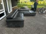 Donkergrijze lederen hoekbank - 3x2 meter, Tuin en Terras, Overige materialen, Gebruikt, Meer dan 8 zitplaatsen, Ophalen of Verzenden