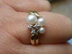 Gouden ring Met parels en Diamanten uit Zeeuwse boedel, Ophalen of Verzenden, Zo goed als nieuw, 17 tot 18, Dame