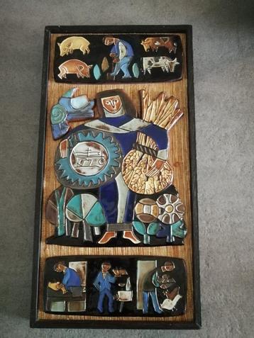 Henk Potters,Vintage cloisonne tegel tableau beschikbaar voor biedingen