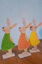 3 Vrolijke houten handgemaakte paashaasjes, Ophalen of Verzenden