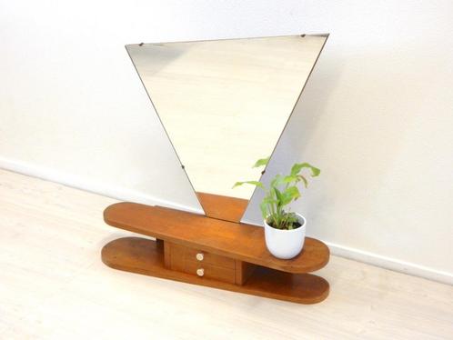 retro vintage spiegel wandkast hout jaren 50 ladekast, Huis en Inrichting, Woonaccessoires | Spiegels, Gebruikt, Minder dan 50 cm