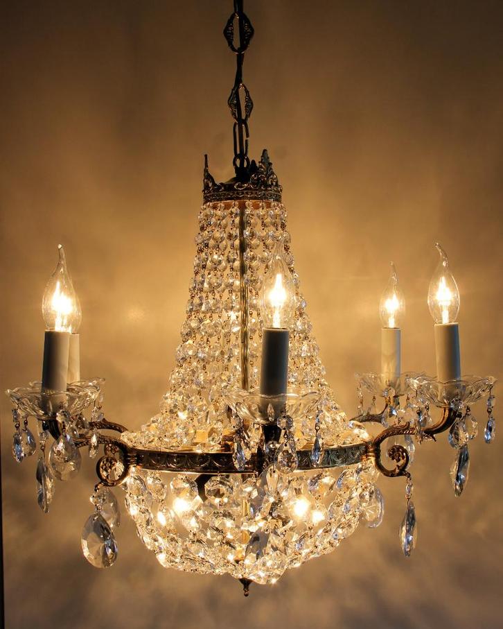 Zakkroonluchter met 6 buiten- en 3 binnenlichtpunten, Antiek en Kunst, Antiek | Lampen, Ophalen